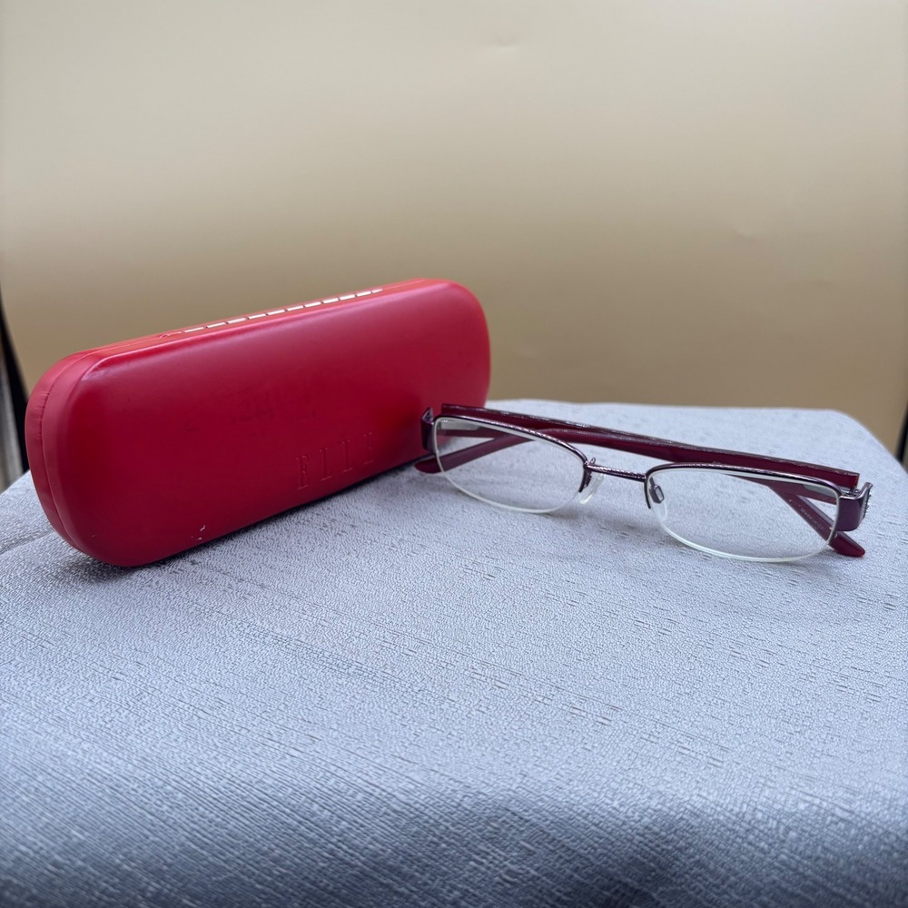 Elle EL18791 Red Purple Semi Rimless Eyeglass Frames 49-18-135 with Case